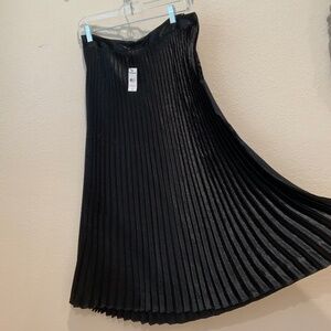 Long Shiny Pleated Black Skirt - Brand Express, Size Small